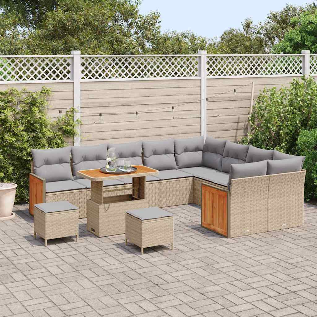 Conjunto de Sofá de Jardim 12 pcs Bege vime PE