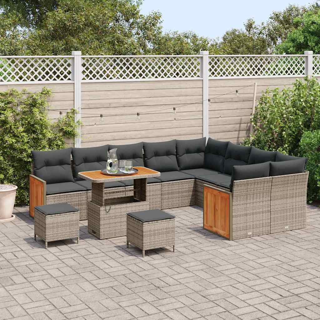 Conjunto de Sofá de Jardim 12 pcs Cinzeto vime PE