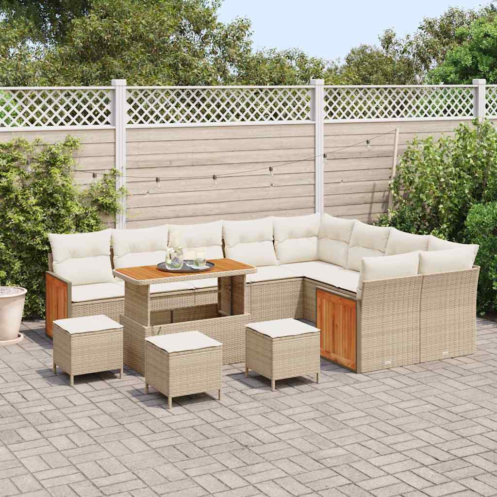 Conjunto de Sofá de Jardim 13 pcs Bege e Creme vime PE
