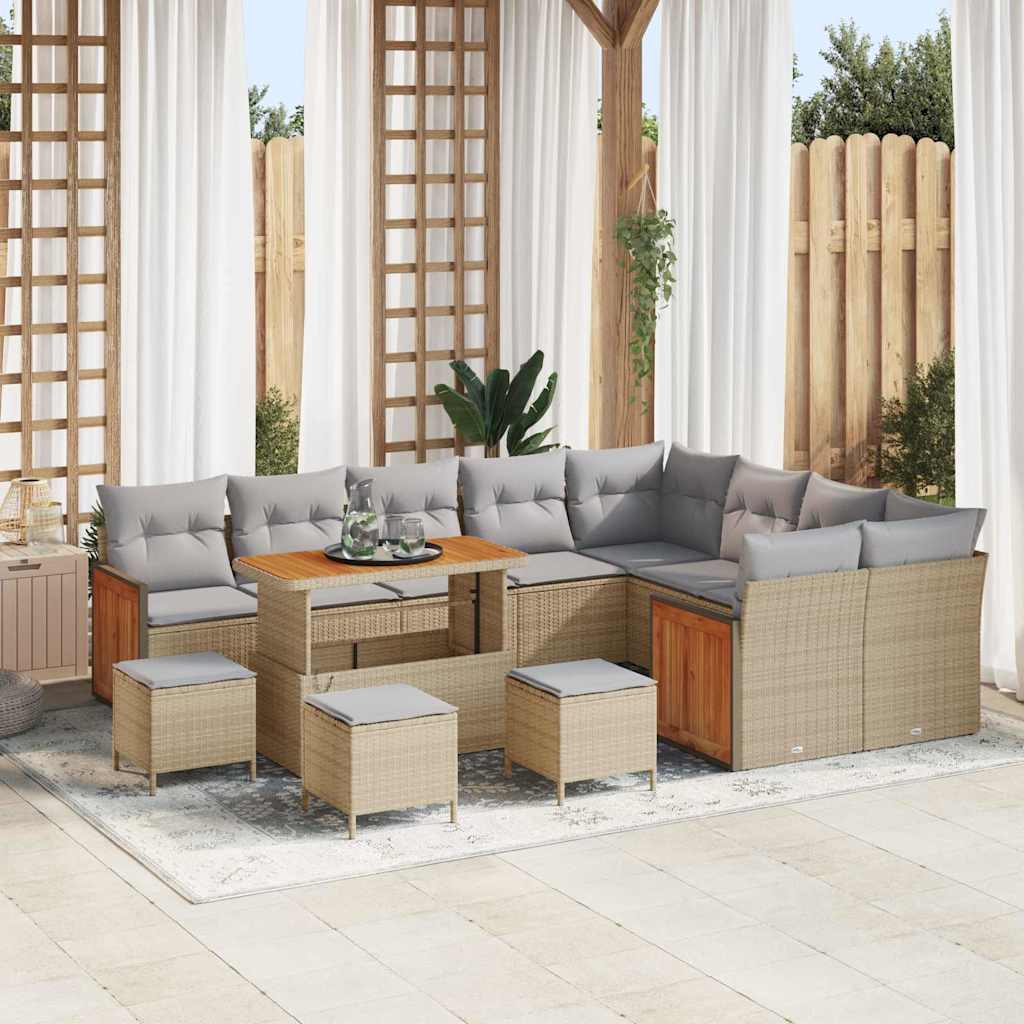 Conjunto de Sofá de Jardim 13 pcs Bege e Cinza Claro vime PE