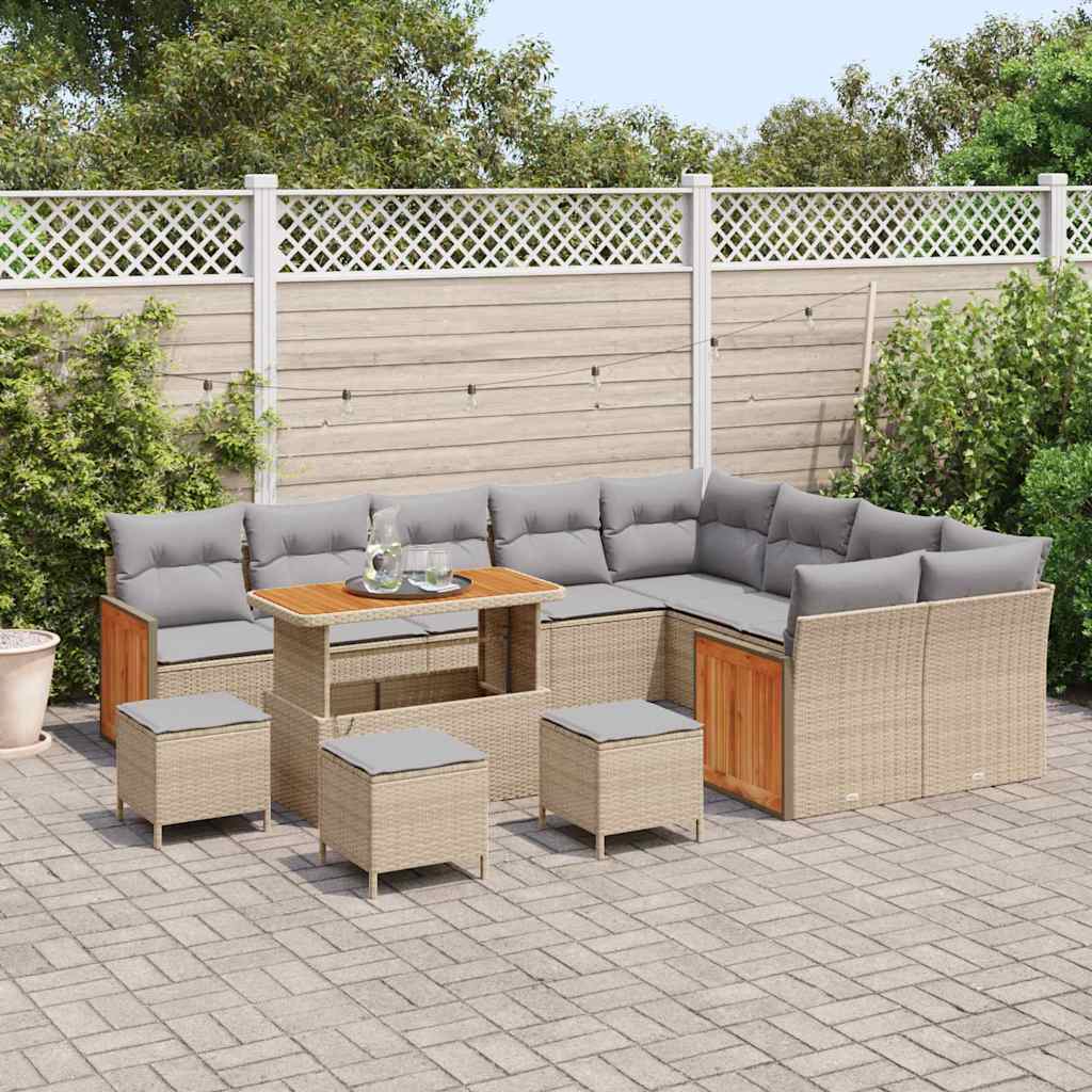 Conjunto de Sofá de Jardim 13 pcs Bege e Cinza Claro vime PE
