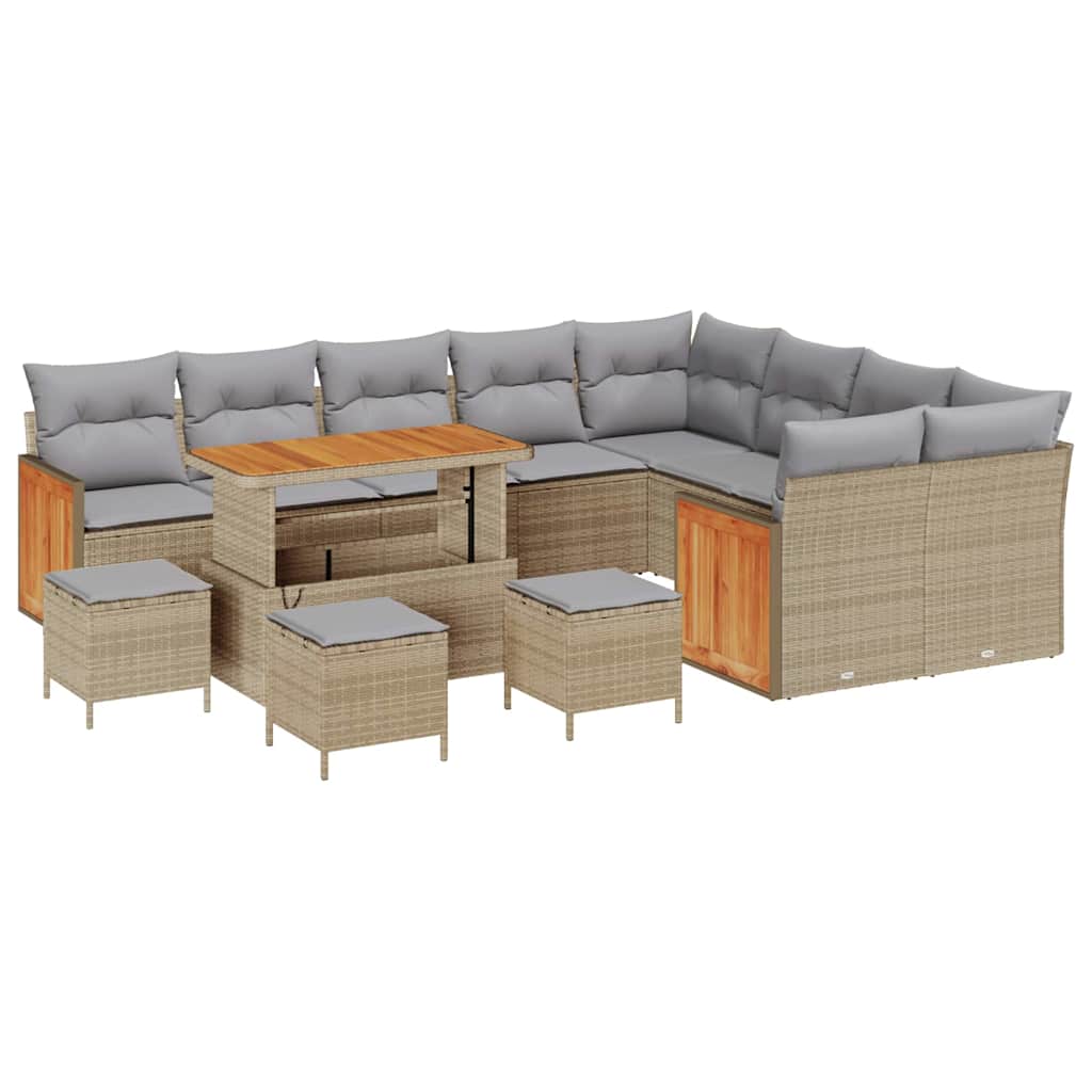 Conjunto de Sofá de Jardim 13 pcs Bege e Cinza Claro vime PE