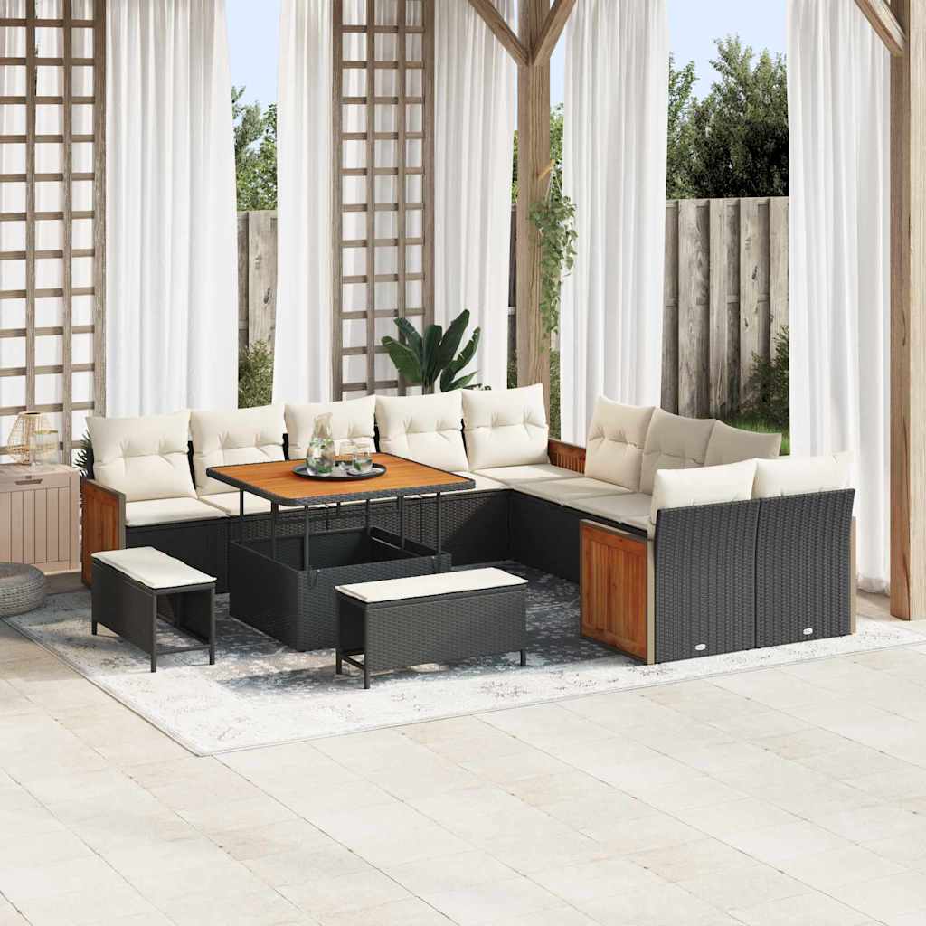 Conjunto de Sofá de Jardim 13 pcs Preto e Creme