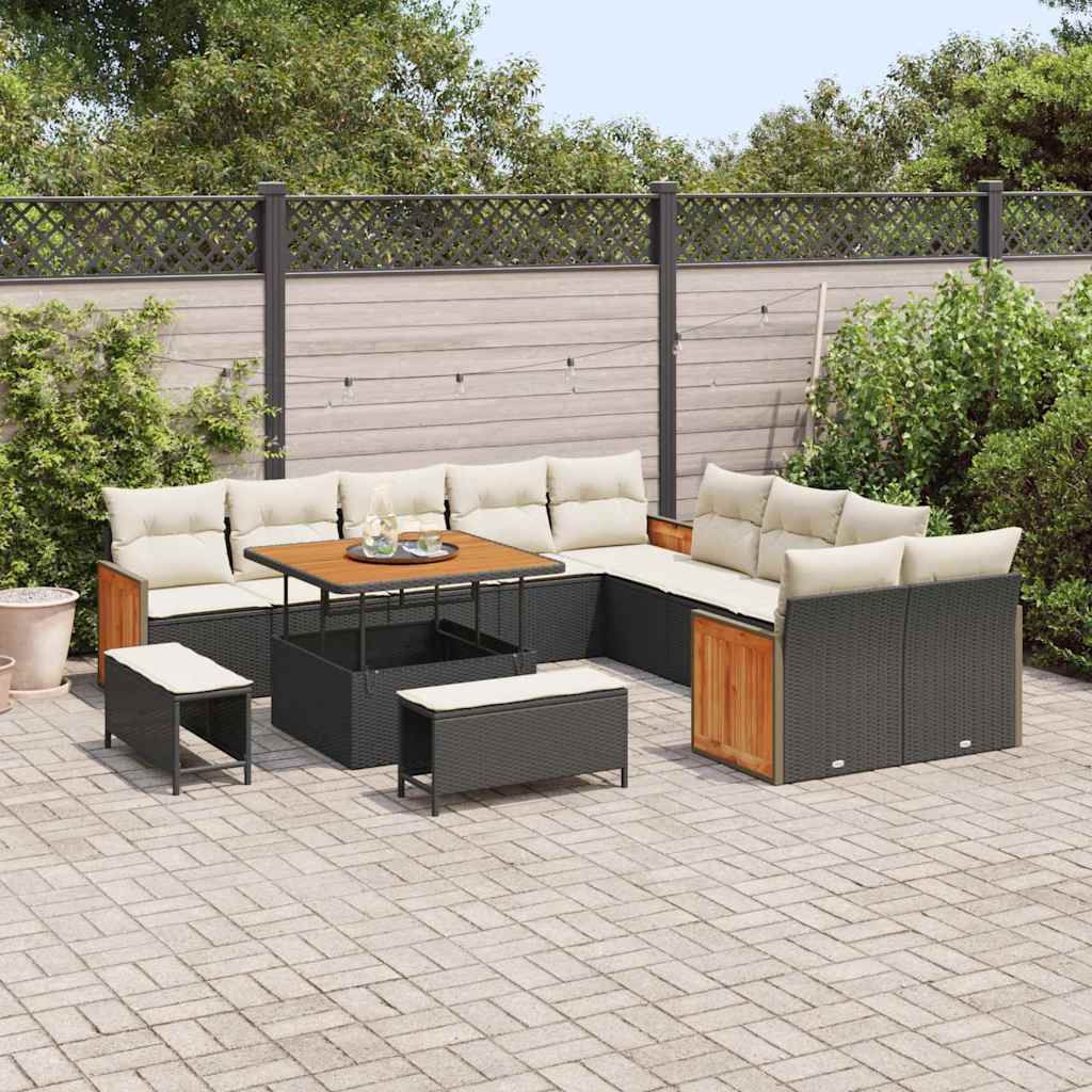 Conjunto de Sofá de Jardim 13 pcs Preto e Creme