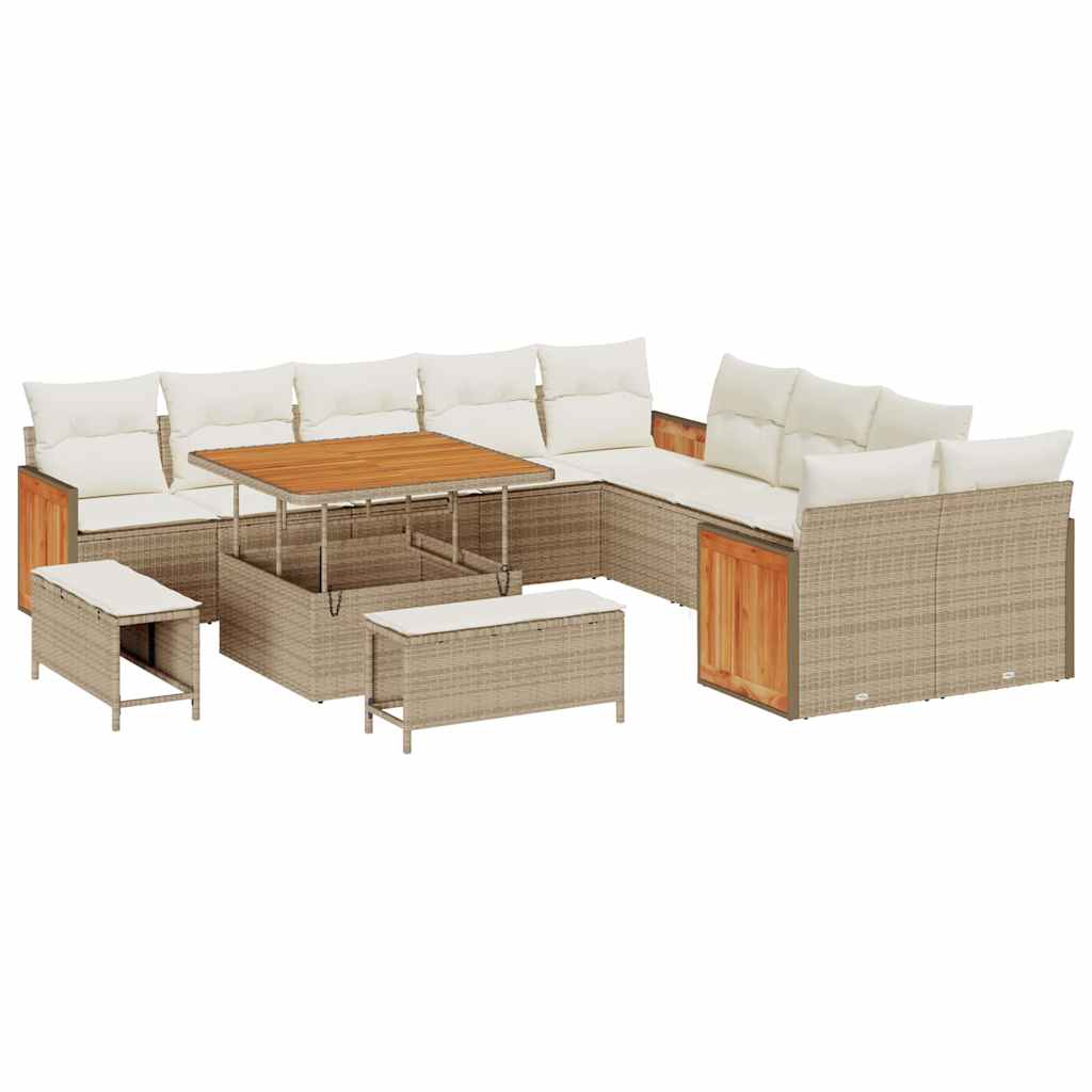 Conjunto de Sofá de Jardim 13 pcs Bege e Creme