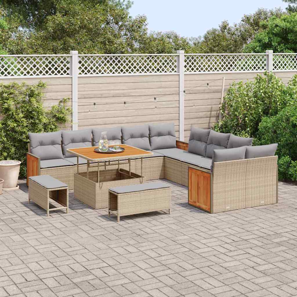 Conjunto de Sofá de Jardim 13 pcs Bege e Cinza Claro