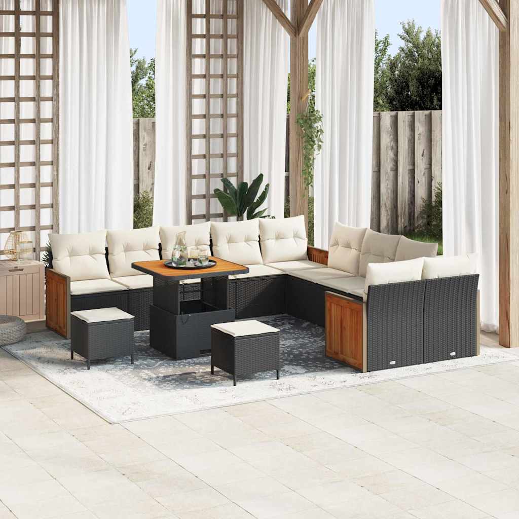 Conjunto de Sofá de Jardim 13 pcs Preto e Creme 80 x 80 x 71 cm