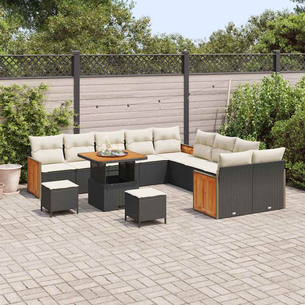 Conjunto de Sofá de Jardim 13 pcs Preto e Creme 80 x 80 x 71 cm