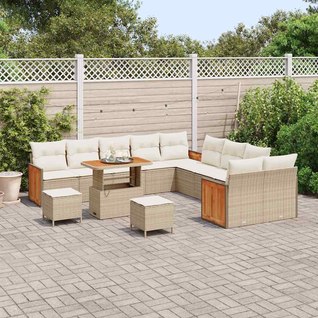 Conjunto de Sofá de Jardim 13 pcs Bege e Creme 90 x 55 x 71 cm