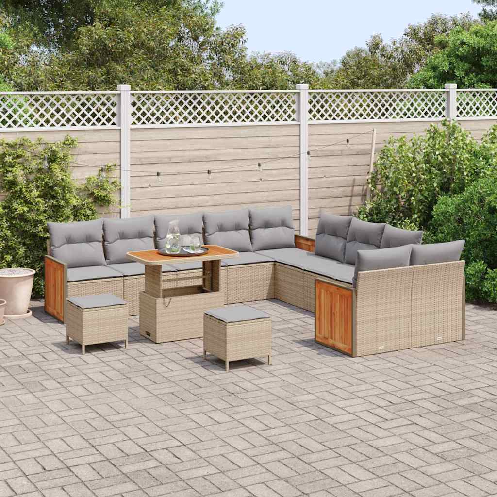 Conjunto de Sofá de Jardim 13 pcs Bege 90 x 55 x 71 cm vime PE