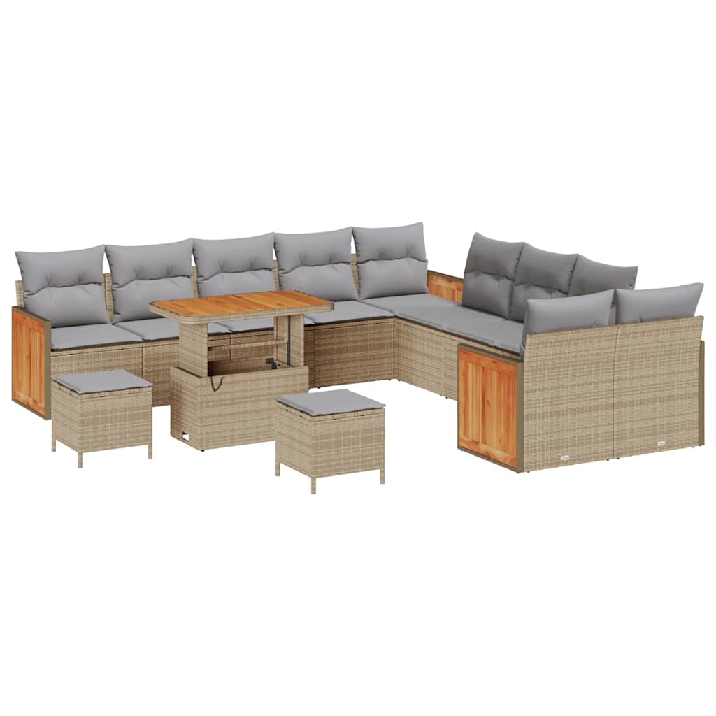 Conjunto de Sofá de Jardim 13 pcs Bege 90 x 55 x 71 cm vime PE