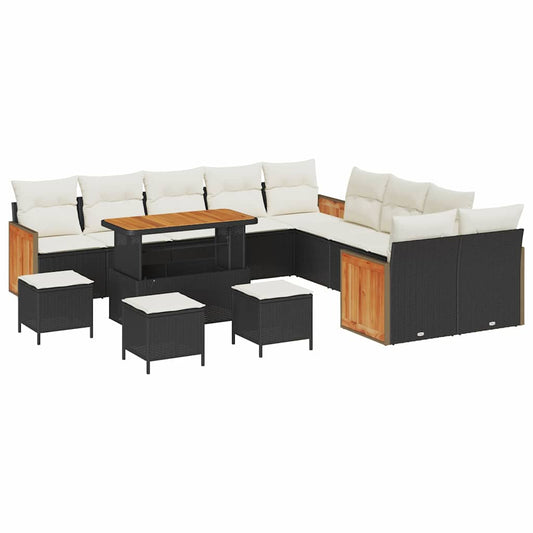 Conjunto de Sofá de Jardim 18 pcs Preto e Creme vime PE