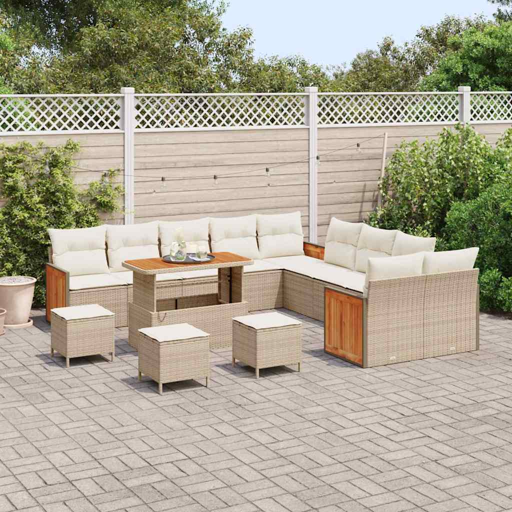 Conjunto de Sofá de Jardim 14 pcs Bege e Creme 110 x 55 x 71 cm