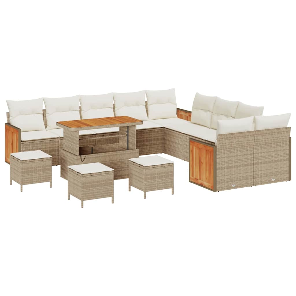 Conjunto de Sofá de Jardim 14 pcs Bege e Creme 110 x 55 x 71 cm