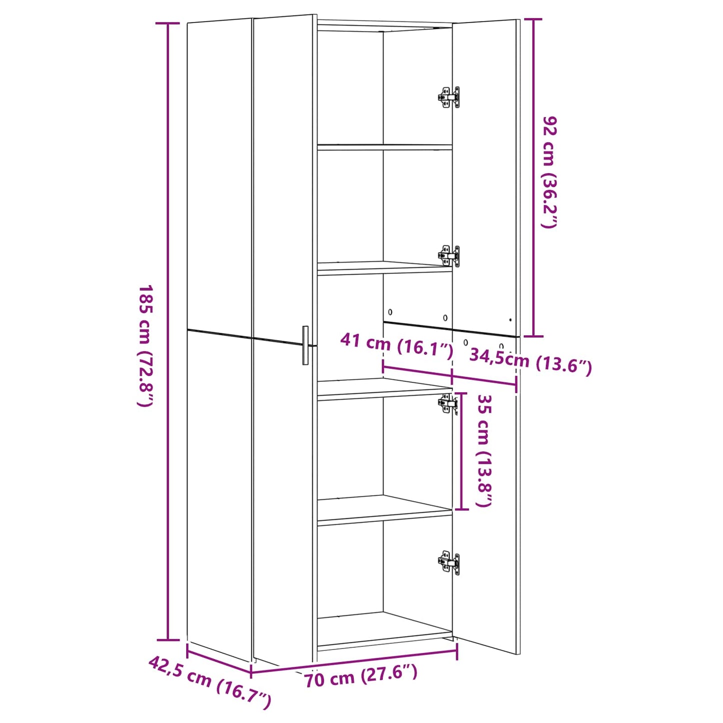 Buffê 2 pcs Madeira antiga 70 x 42,5 x 185 cm