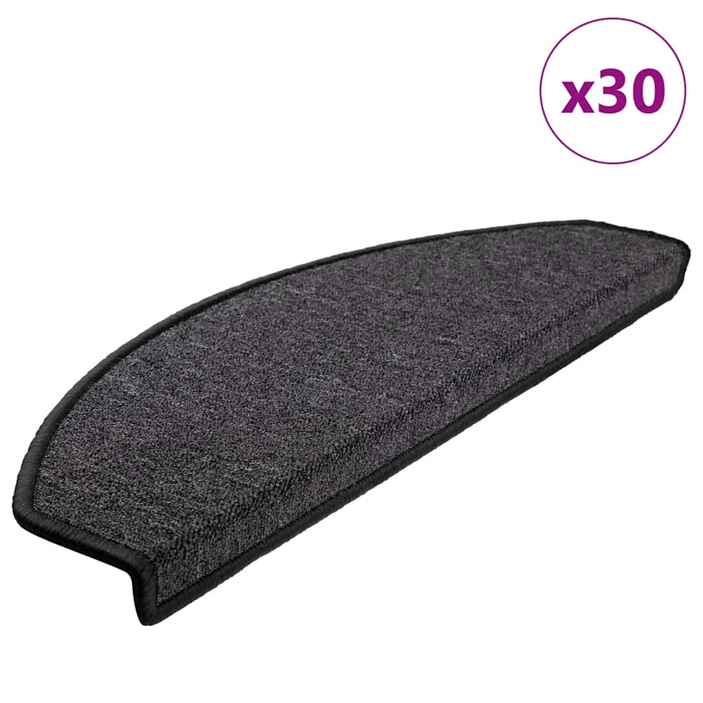 Tapetes de escada 30 peças 65x24x4 cm antracite meio redondo grande