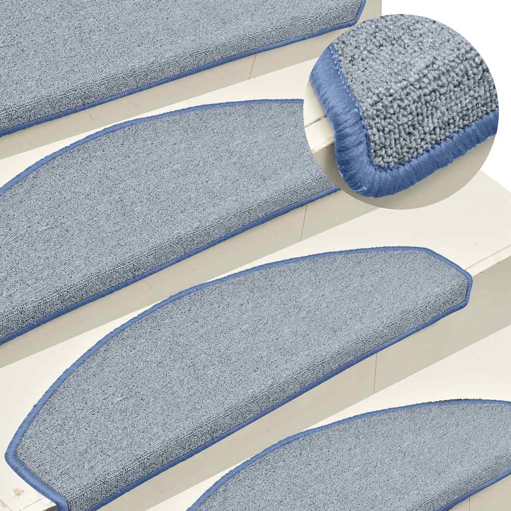 Tapetes de escada 30 peças 65x24x4 cm cinza claro e azul semicircular grande