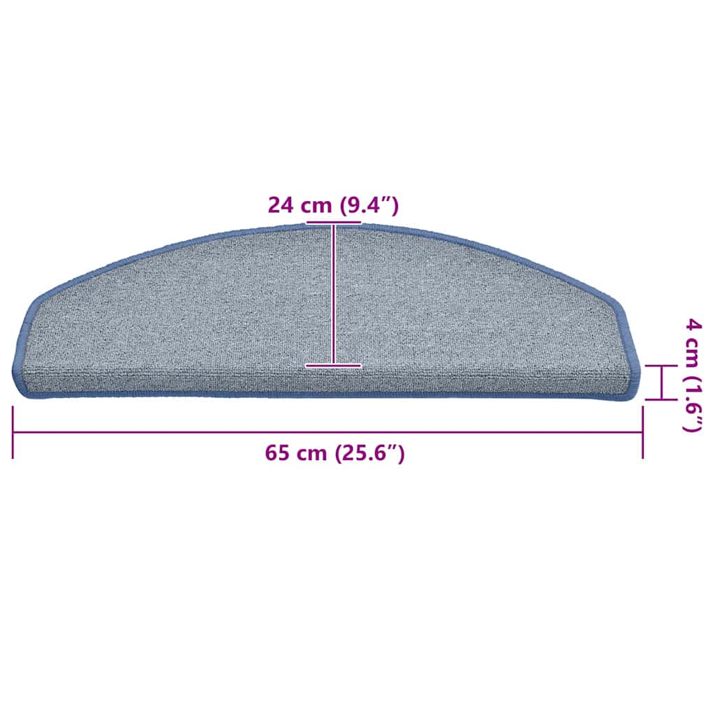 Tapetes de escada 30 peças 65x24x4 cm cinza claro e azul semicircular grande
