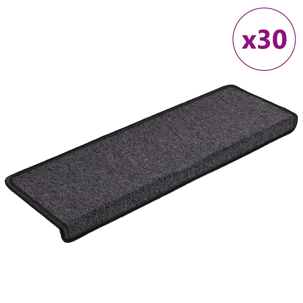 Tapetes de escada 30 peças 65x21x4 cm antracite borda retangular