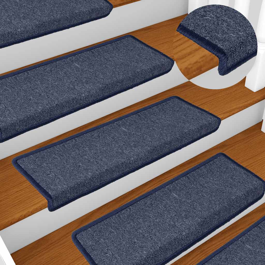 Tapetes de escada 30 peças 65x21x4 cm cinza escuro e azul com borda retangular