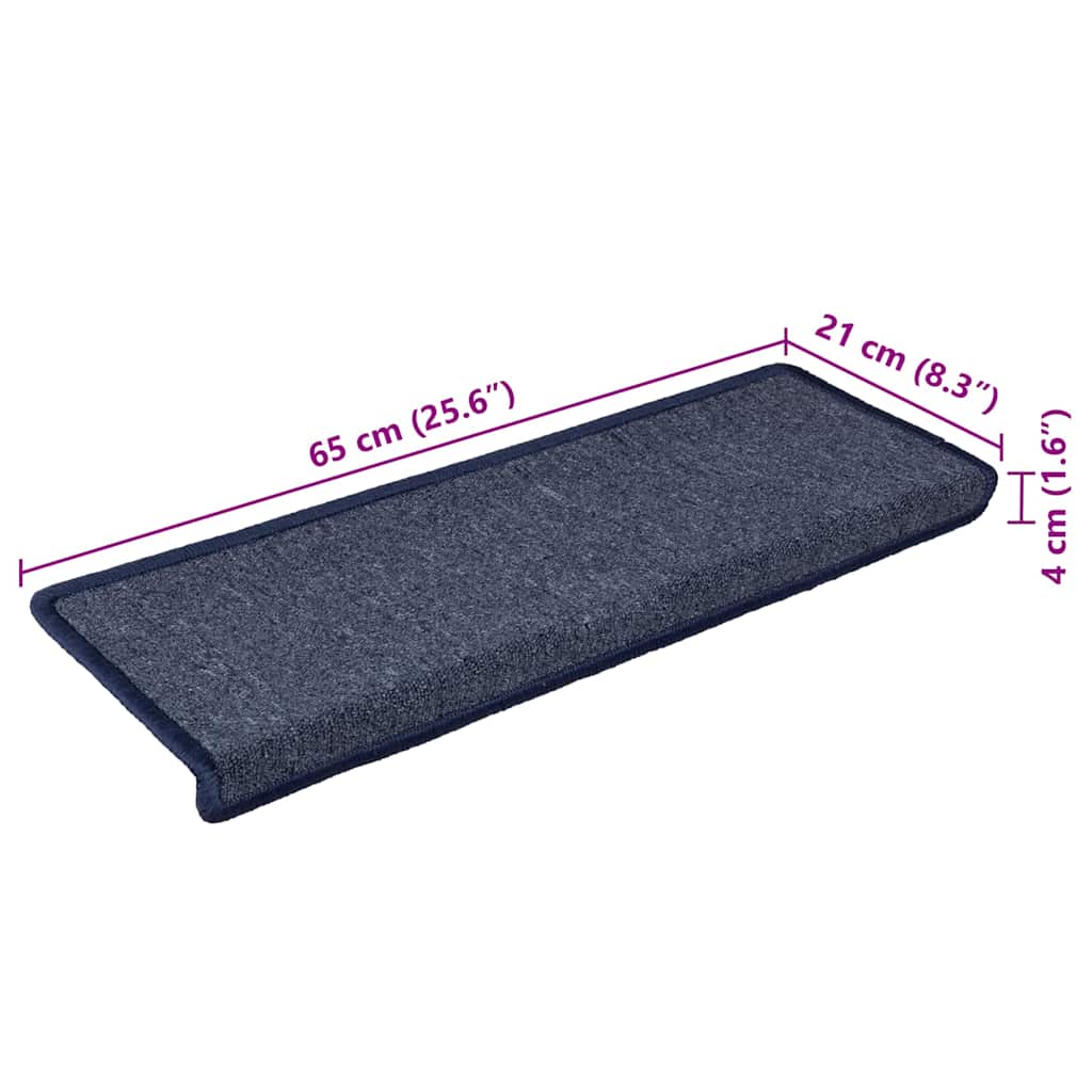 Tapetes de escada 30 peças 65x21x4 cm cinza escuro e azul com borda retangular