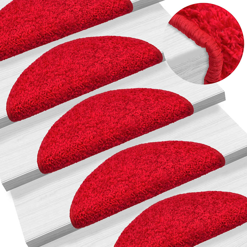 Tapetes de escada 30 peças 56x17x3 cm vermelho semicircular