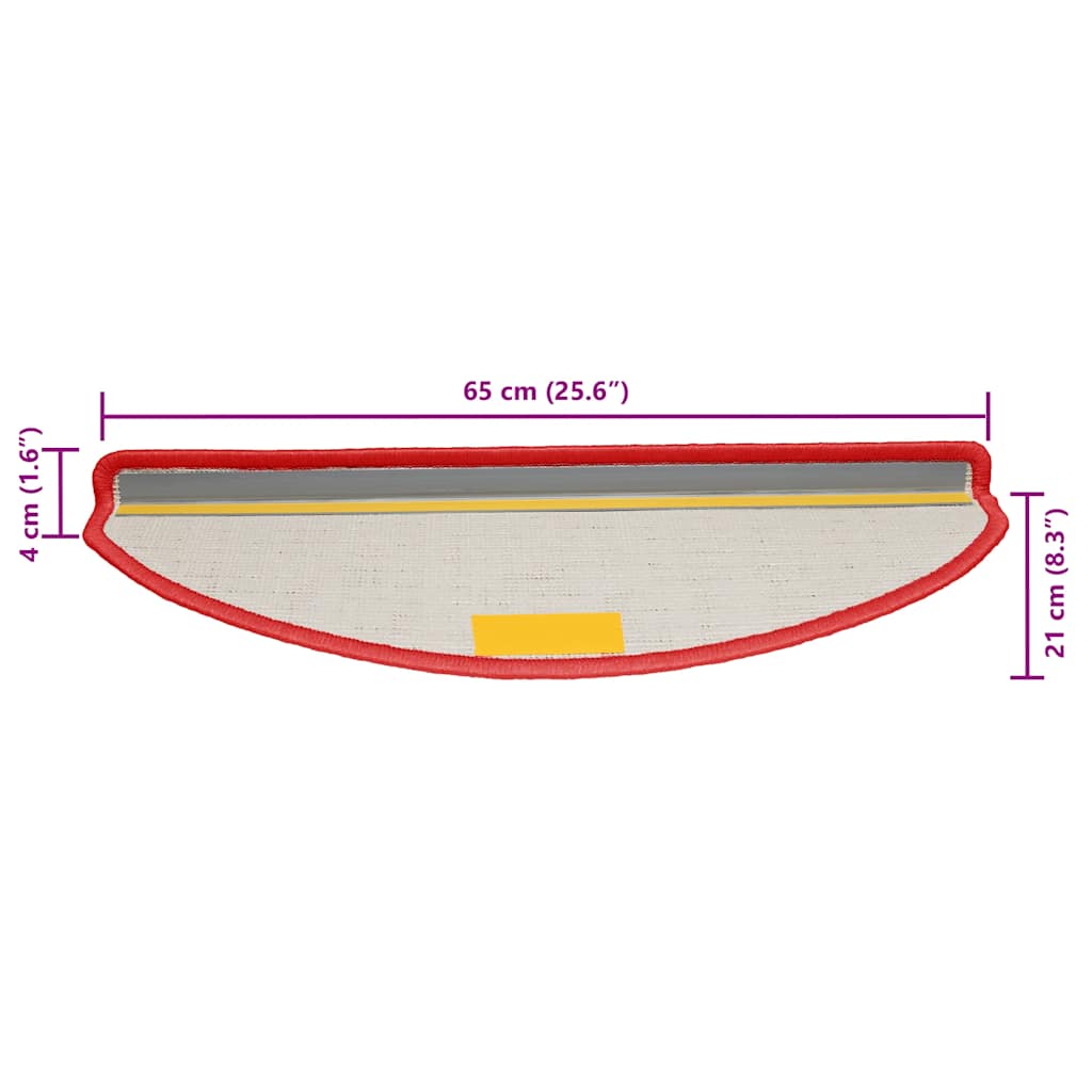 Tapetes de escada 30 peças 65x21x4 cm vermelho semicircular grande