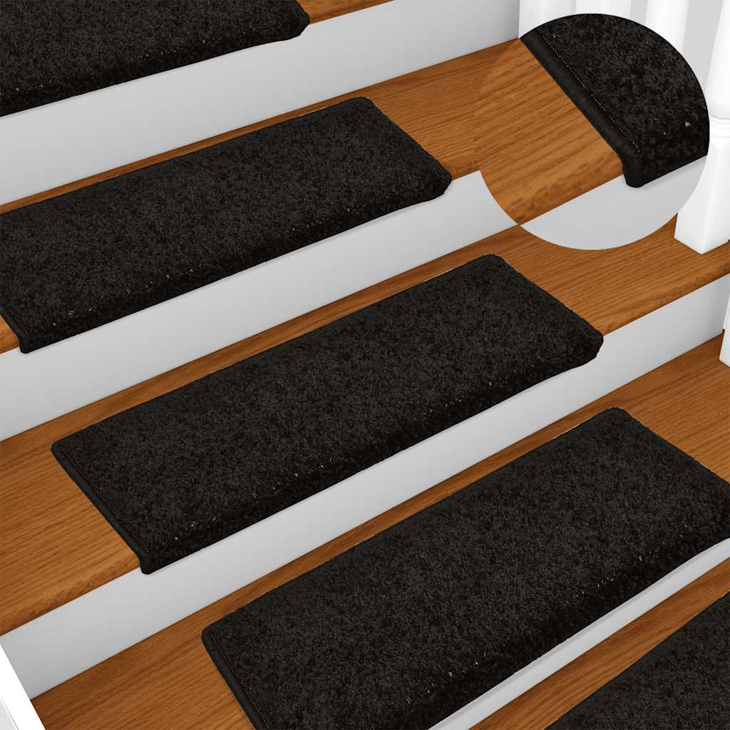 Tapetes de escada 30 peças 65x21x4 cm pretos com borda retangular
