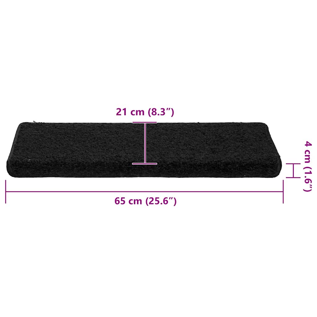 Tapetes de escada 30 peças 65x21x4 cm pretos com borda retangular