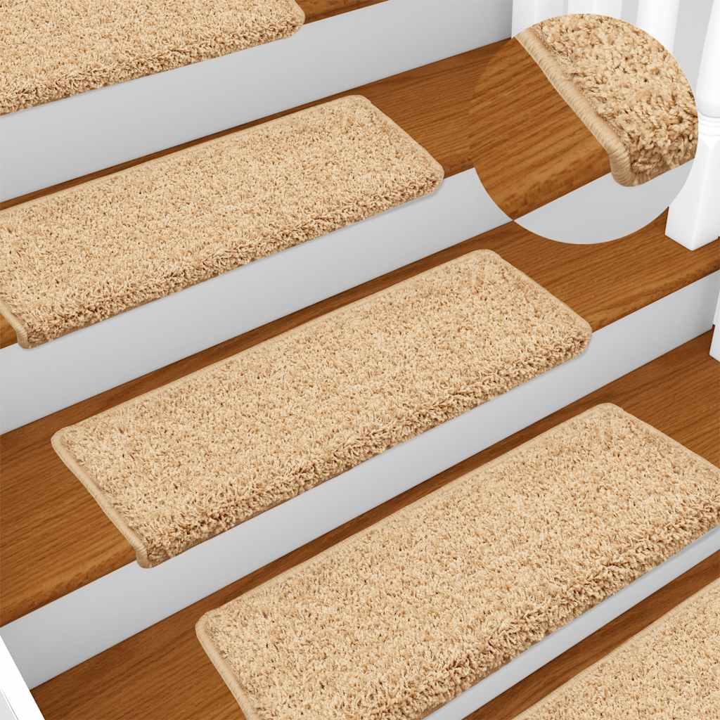 Tapetes de escada 30 peças 65x21x4 cm creme com borda retangular