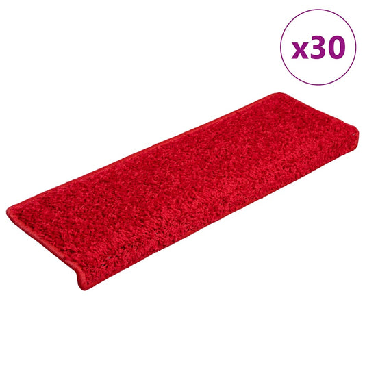 Tapetes de escada 30 peças 65x21x4 cm vermelho com borda retangular
