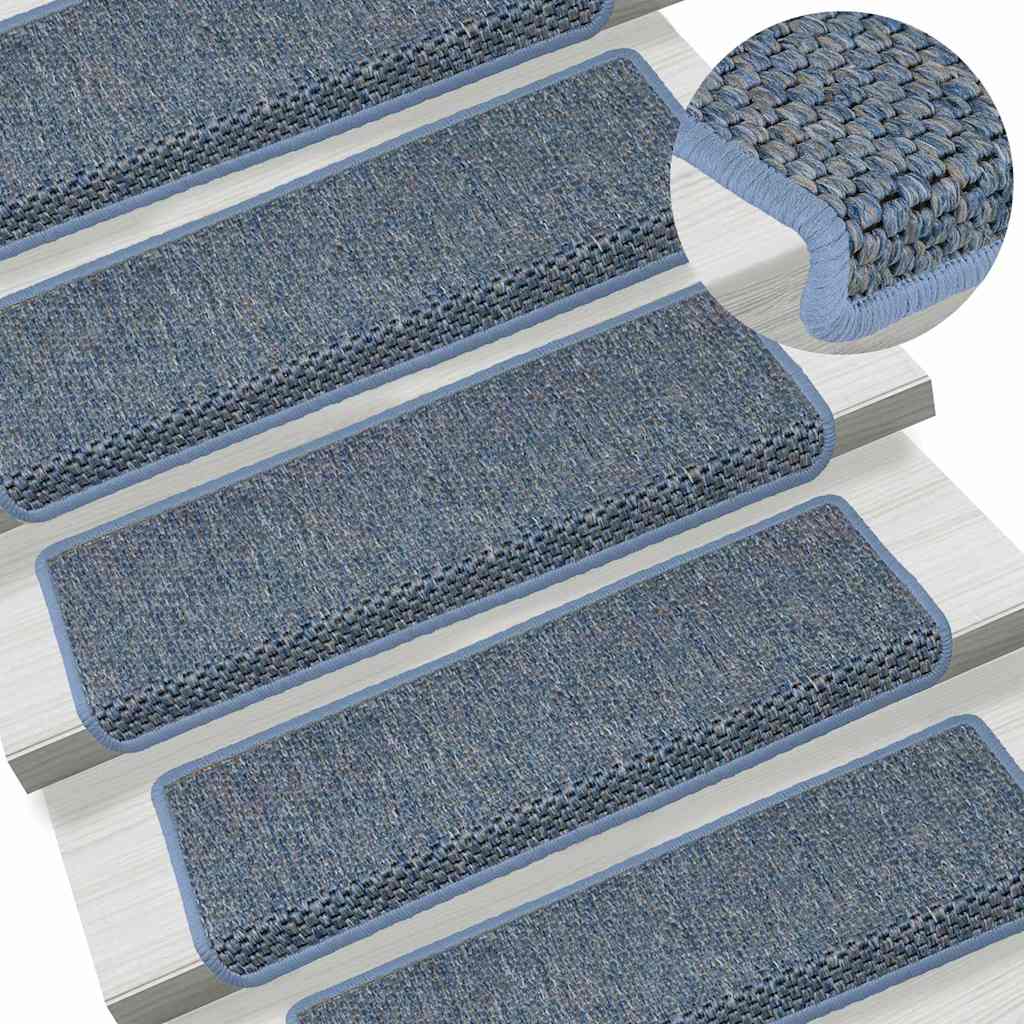 Tapetes escada adesivos aspeto sisal 30 pcs 65x21x4 cm azul