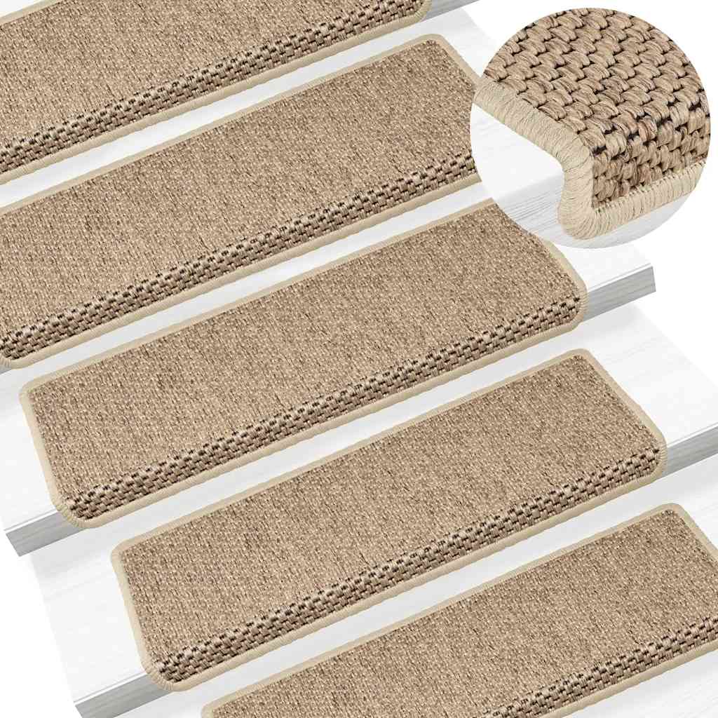 Tapetes escada adesivos aspeto sisal 30pcs 65x21x4cm cor areia