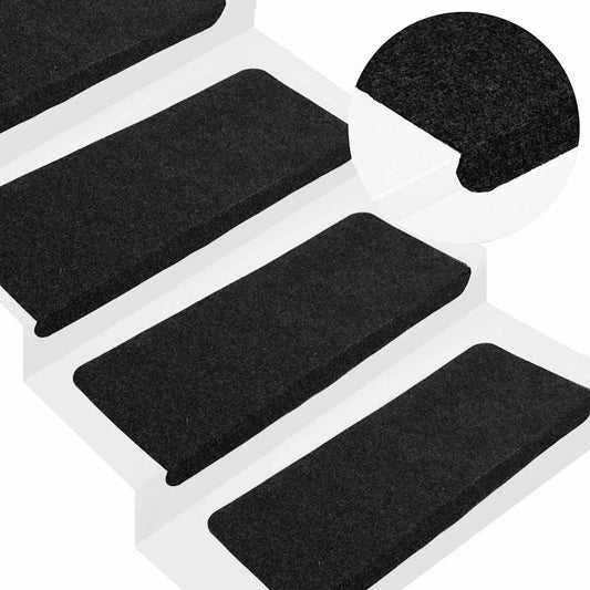 Tapetes de escada adesivos 30 pcs 65x24,5x3,5 cm preto