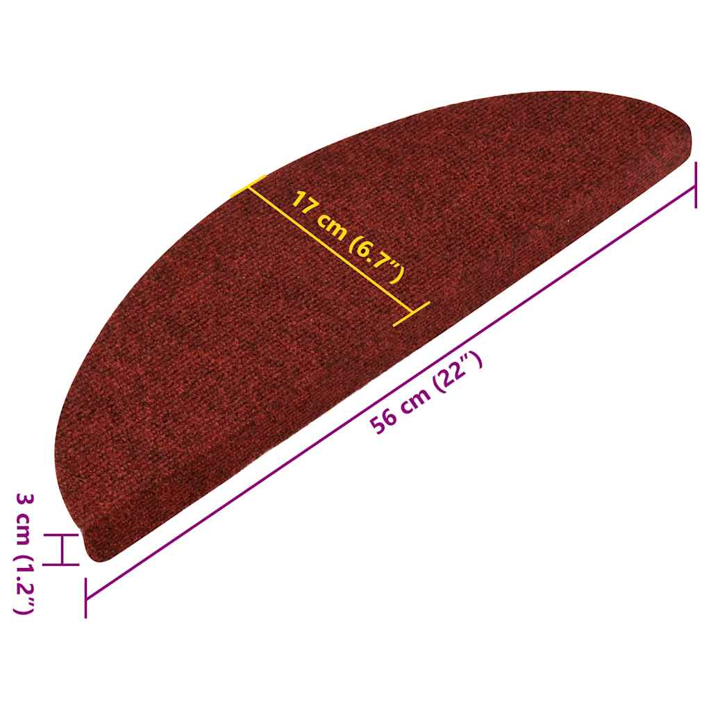 Tapetes de escada adesivos 30 pcs 56x17x3 cm vermelho