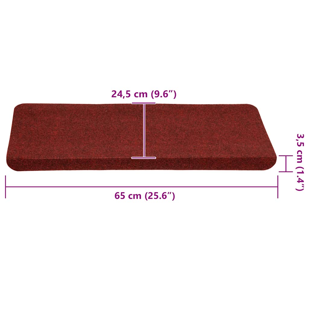 Tapetes de escada adesivos 30 pcs 65x24,5x3,5 cm vermelho