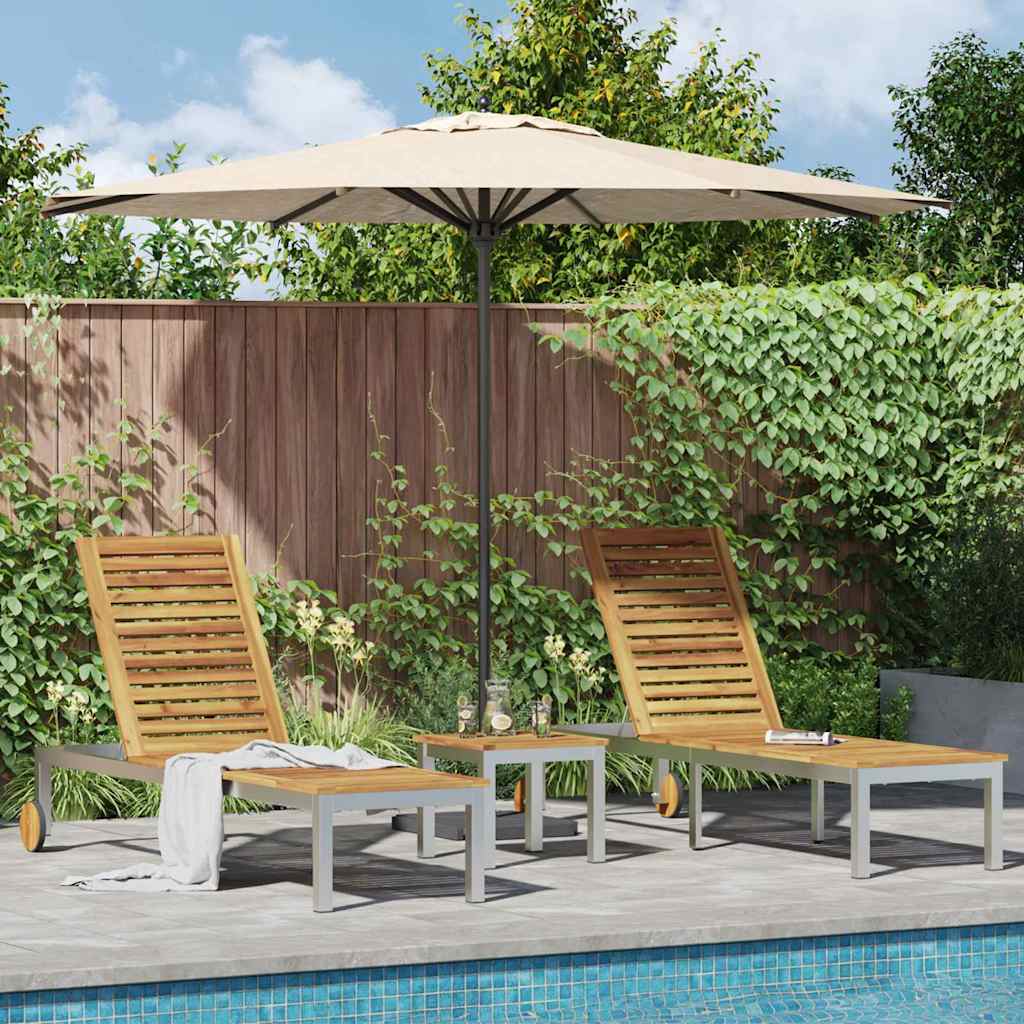 Camas de Sol 2pcs com Mesa 3 pcs Madeira de Acácia Sólida