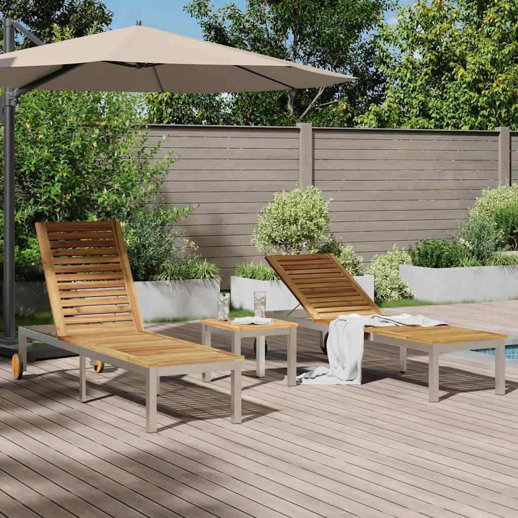 Camas de Sol 2pcs com Mesa 3 pcs Madeira de Acácia Sólida