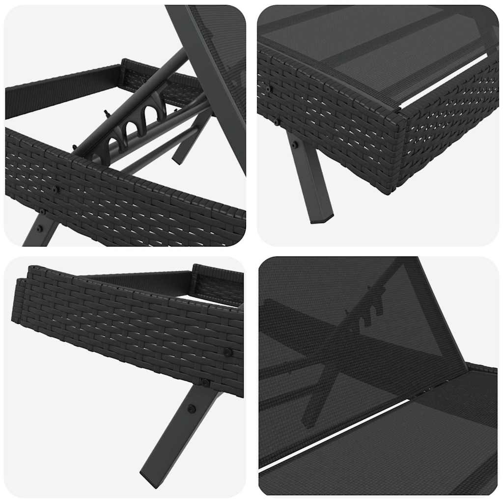 Espreguiçadeira Preto 70 x 197 x 82 cm Rattan Sintético e Metal
