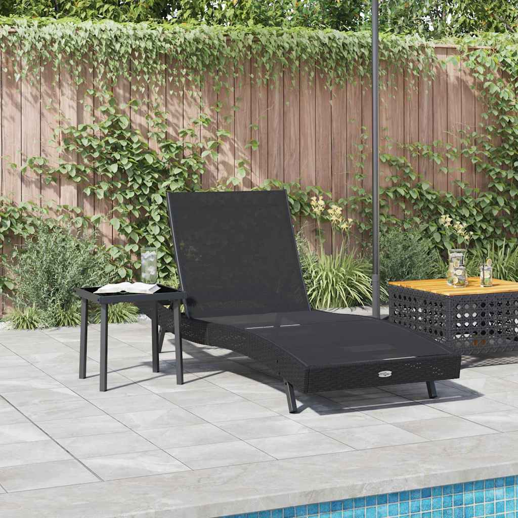 Espreguiçadeira com Mesa 2 pcs Preto 40 x 40 x 40.5 cm vime PE