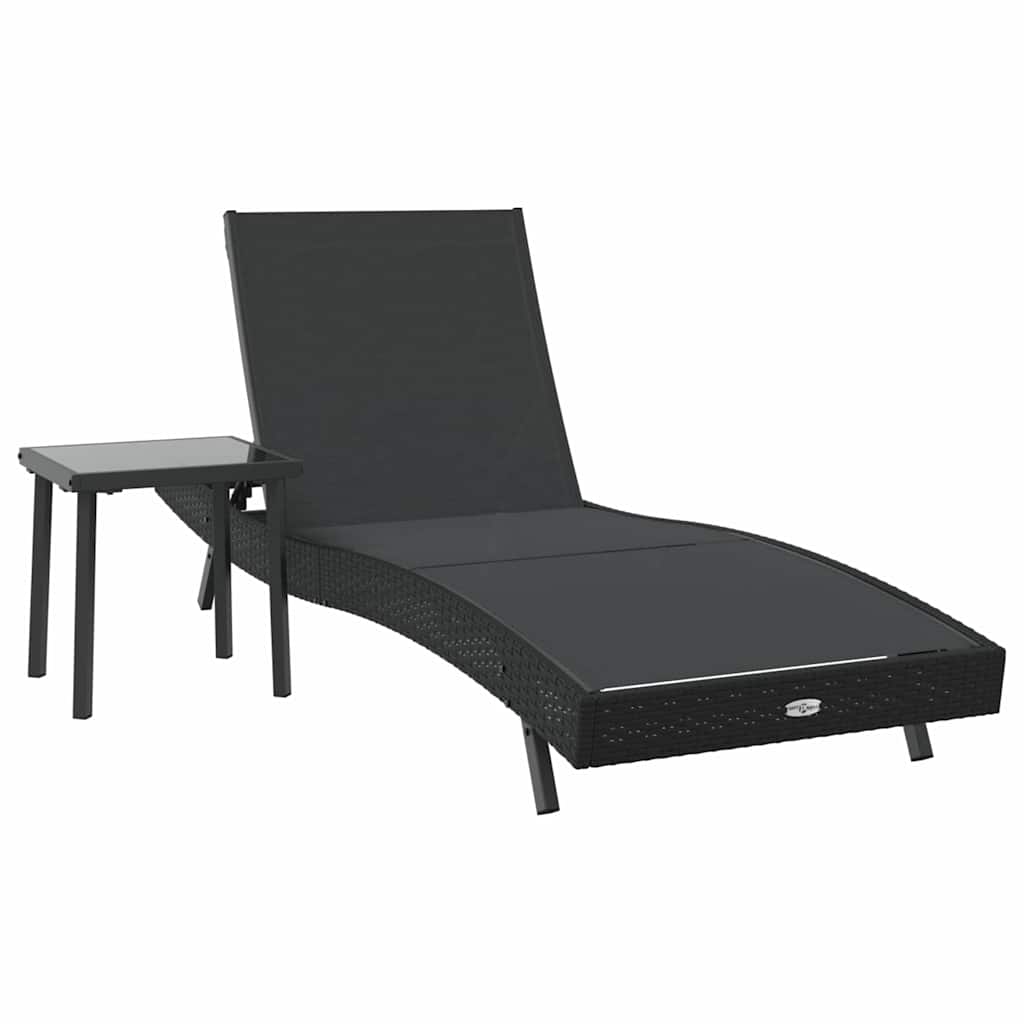 Espreguiçadeira com Mesa 2 pcs Preto 40 x 40 x 40.5 cm vime PE