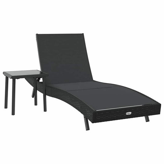 Espreguiçadeira com Mesa 2 pcs Preto 40 x 40 x 40.5 cm vime PE