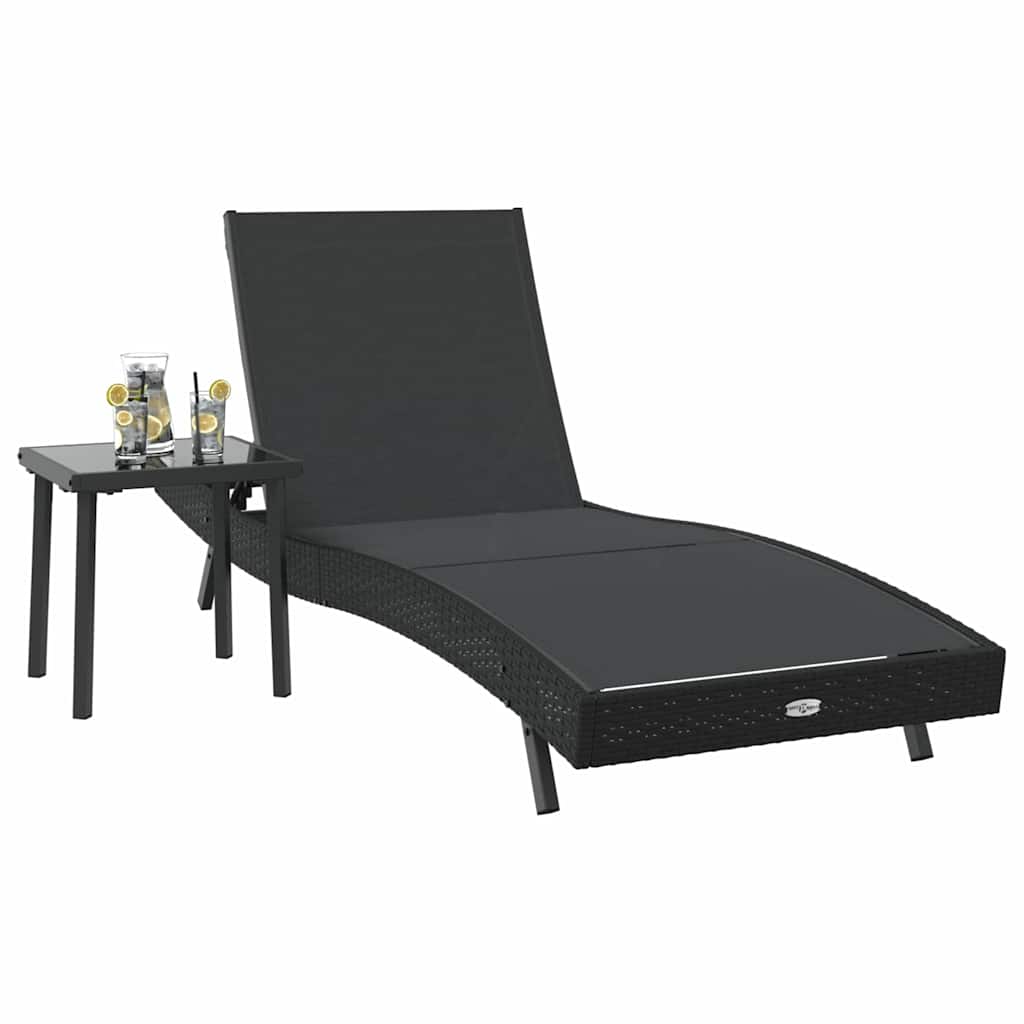 Espreguiçadeira com Mesa 2 pcs Preto 40 x 40 x 40.5 cm vime PE