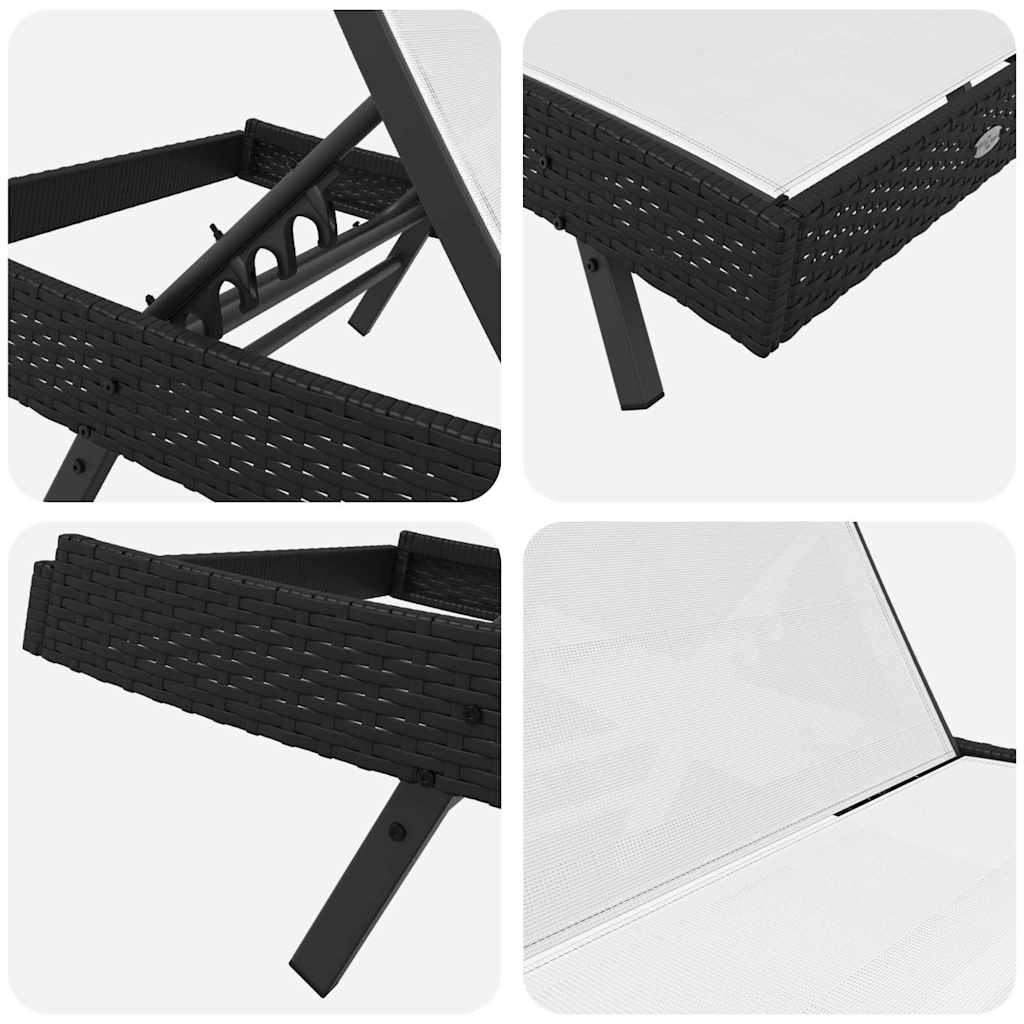 Espreguiçadeira com Mesa 2 pcs Preto, Branco 40 x 40 x 40,5 cm
