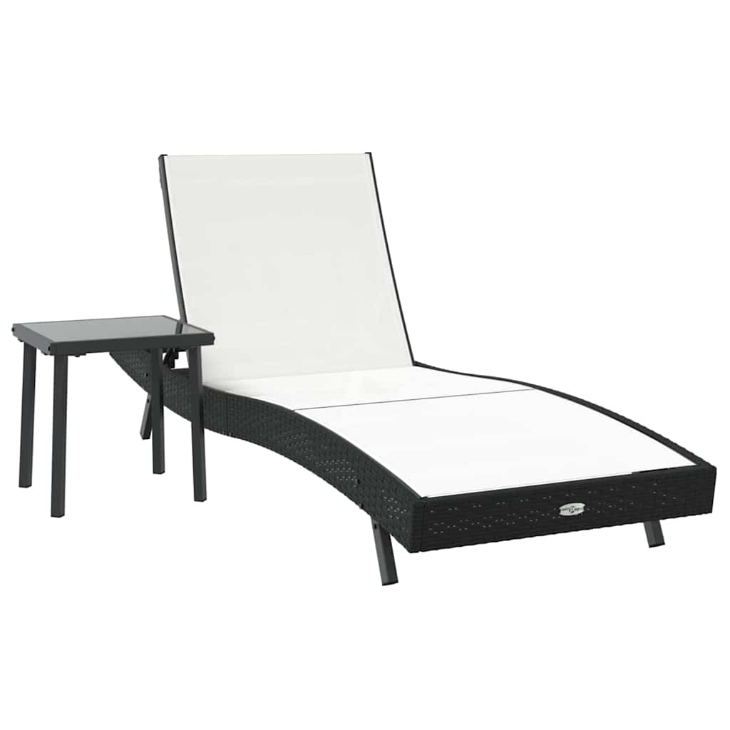 Espreguiçadeira com Mesa 2 pcs Preto, Branco 40 x 40 x 40,5 cm