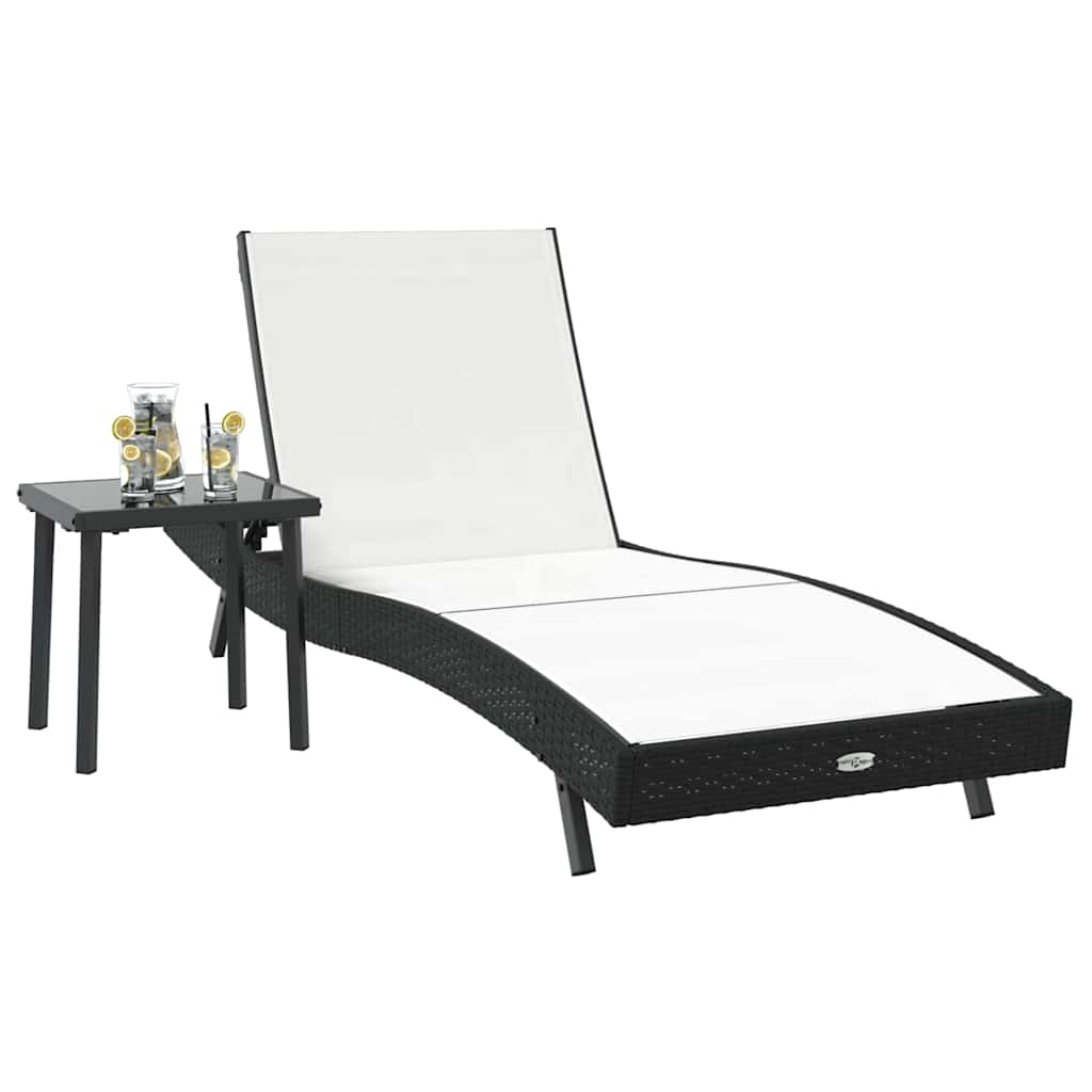 Espreguiçadeira com Mesa 2 pcs Preto, Branco 40 x 40 x 40,5 cm