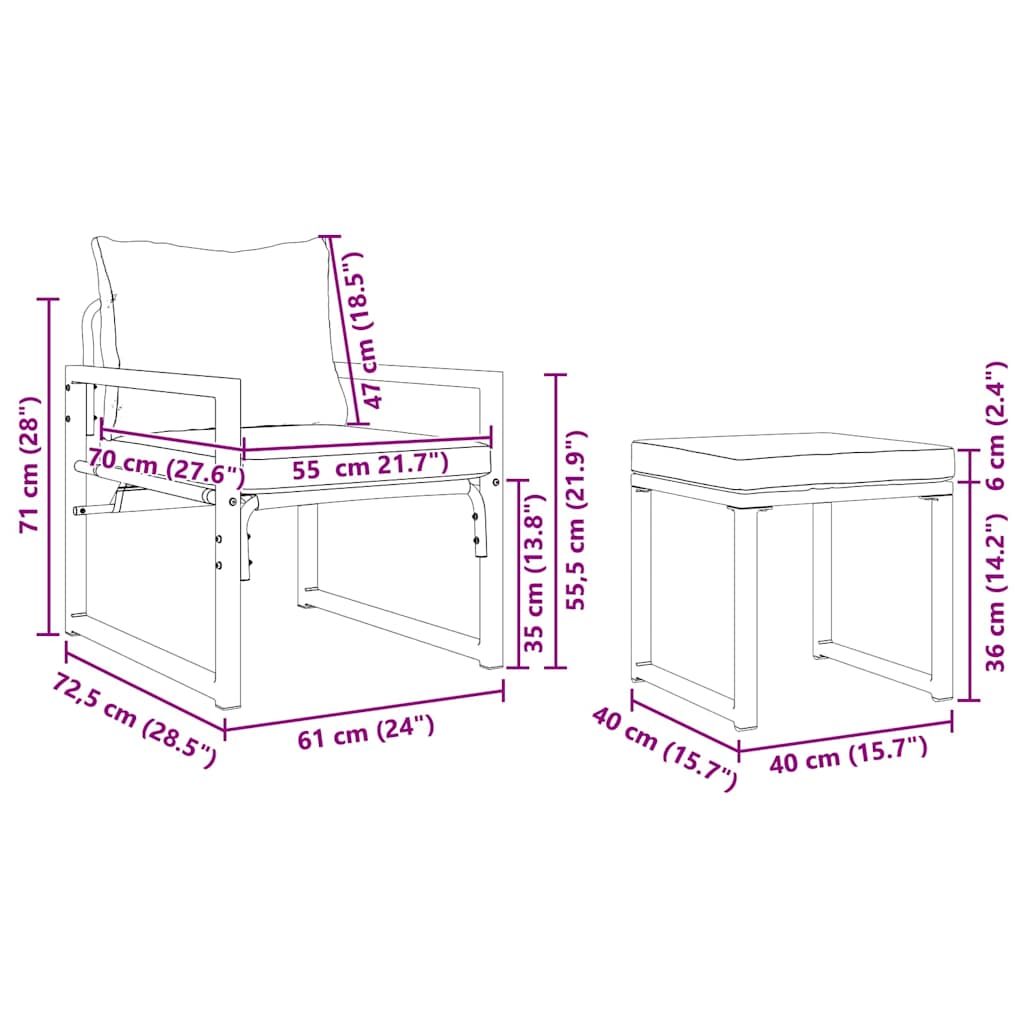 Conjunto de Sofá de Jardim 4 pcs Preto 61 x 72,5 x 71 cm Aço