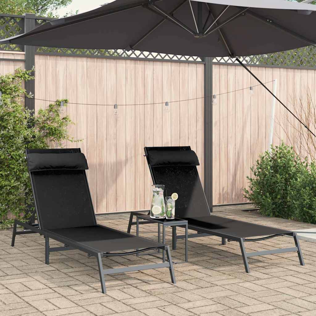 Espreguiçadeiras com mesa 2-pessoa 3 pcs Preto e antracite