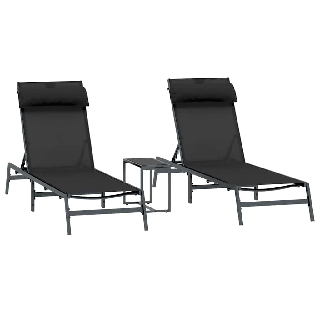Espreguiçadeiras com mesa 2-pessoa 3 pcs Preto e antracite