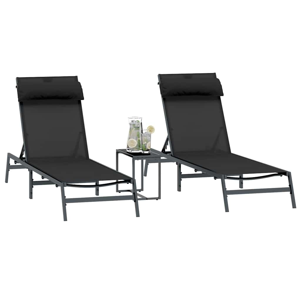 Espreguiçadeiras com mesa 2-pessoa 3 pcs Preto e antracite